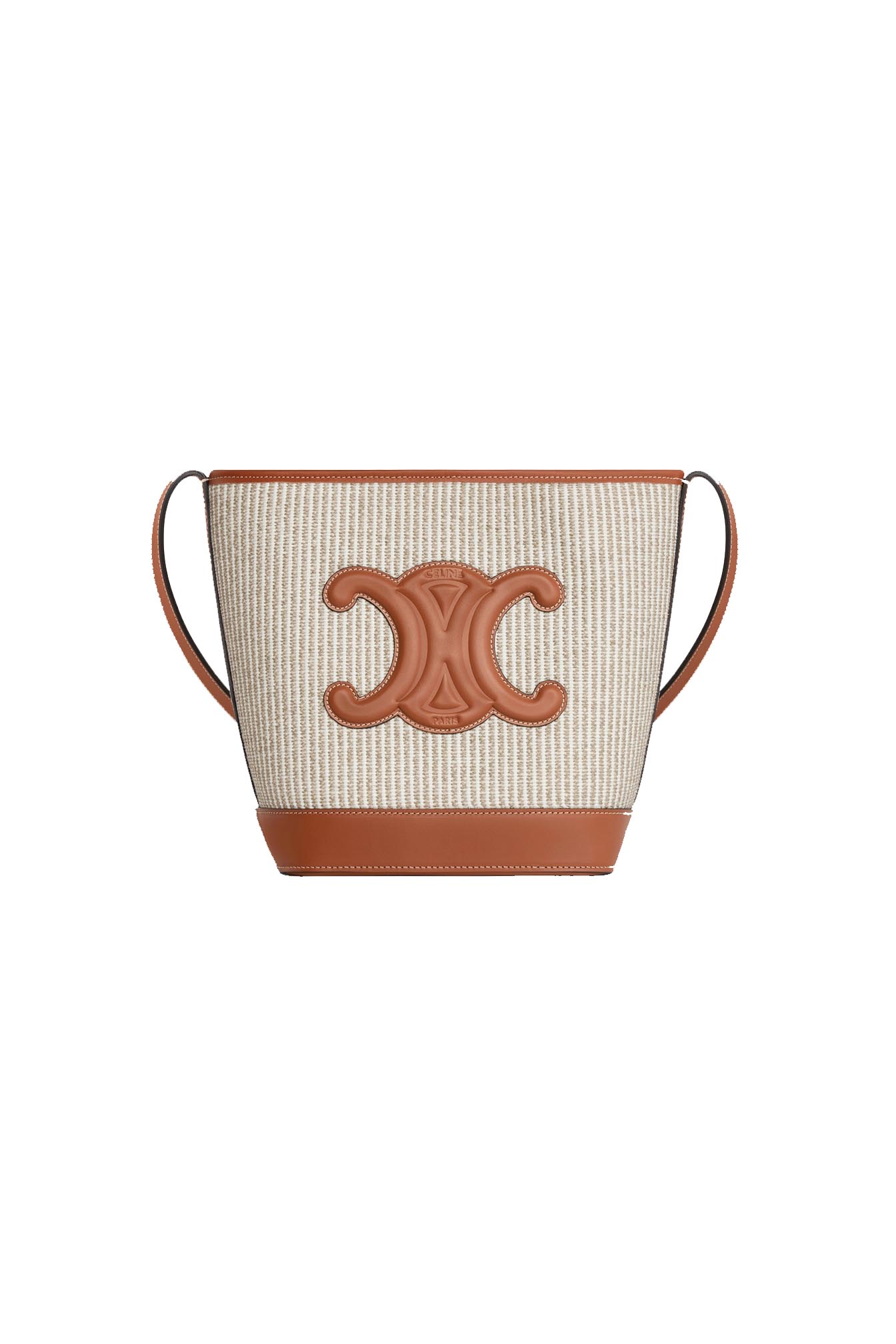 CETSMB_0003_CETSMB-BEI-SMALL-BUCKET-CUIR-TRIOMPHE-IN-STRIPED-TEXTILE-AND-CALFSKIN-BEIGE